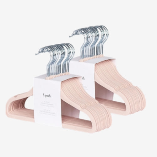 3 Sprouts Velvet Baby Hangers - Non-Slip Hanger for Infant, Toddler, Baby Clothes - Closet Kids Hangers with Slim Design, Nordic Colors, Pack of 30 - Pink