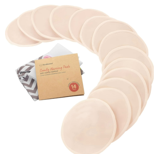 Organic Nursing Pads - 14 Washable Viscose Derived from Bamboo Breastfeeding Pads, Wash Bag, Reusable Breast Pads for Breastfeeding, Nipple Pads for Breastfeeding Essentials (Bare Beige, L 4.8")