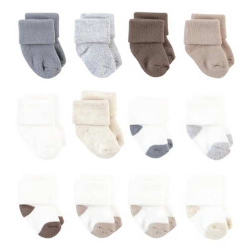 Hudson Baby Basics Infant Baby Cozy Terry Baby Sock 12-Pack, Earth Tone Comfort, 0-6 Months