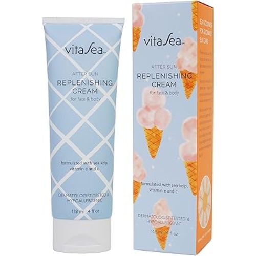 VitaSea After Sun Replenishing Cream for Face and Body, Refresh, Hydrate & Soothe Heat Exposed Skin, Fast-Absorbing Vegan After Sun Care, Formulated with Sea Kelp, Vitamin E & C, 4 Fl Oz