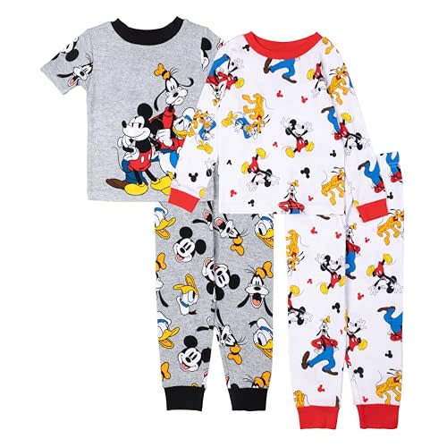 Disney Boys' 4-Piece Snug-fit Cotton Pajama Set, Soft & Cute for Kids