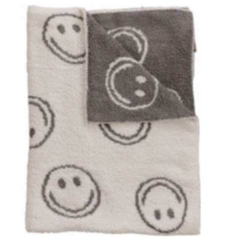 Charcoal Smiley Plush Blanket, Baby Blanket 30x40