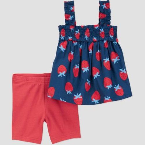Carter's Just One You® Baby Girls' Strawberries Top & Bottom Set - Blue/Red 12M: Cotton Tunic & Pull-On Shorts, Infant Apparel