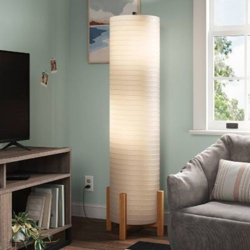 Paper Floor Lamp Natural Wood - Room Essentials™: Etl Listed, Modern Cylinder Shade, No Tools Assembly