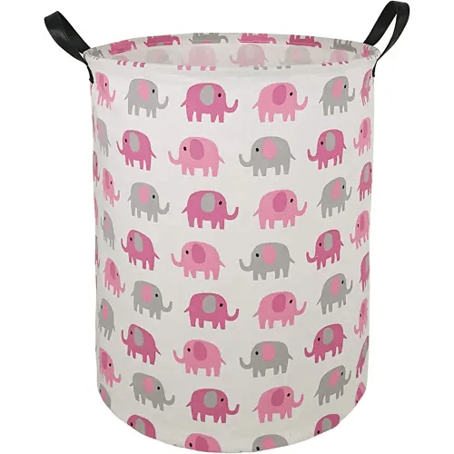 19.7 Laundry Hamper Toys Box Storage Bins Canvas Waterproof Collapsible Clothes Organizer Basket with Handle Freestanding Large Cute Light Weight for Home Kids Baby Room(elephant)