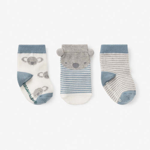 Koala Non Slip Baby Sock Set 3pk BLUE / 0-12M