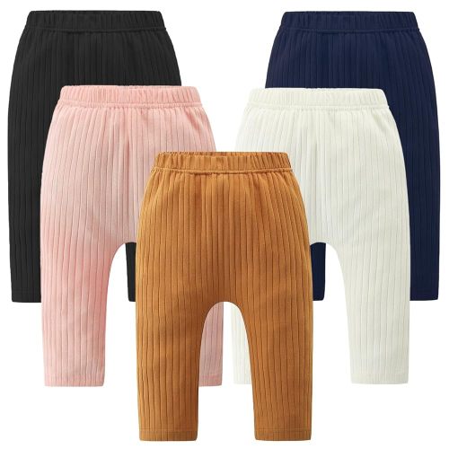 Baby and Toddler Girl's 5 Pack Cotton Ribbed Pull On Pants Leggings 0-4 Years