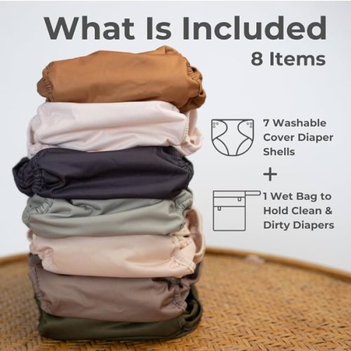 Nora's Nursery Cloth Diaper Cover, Reusable Cover with Snap Closure, Shell for Prefold, Flat, or Fitted Inserts, Includes Wet Bag - Down to Earth