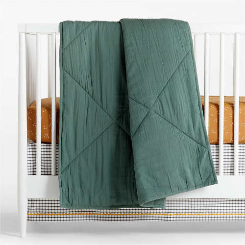 Supersoft Pine Green Organic Cotton Gauze Baby Crib Quilt