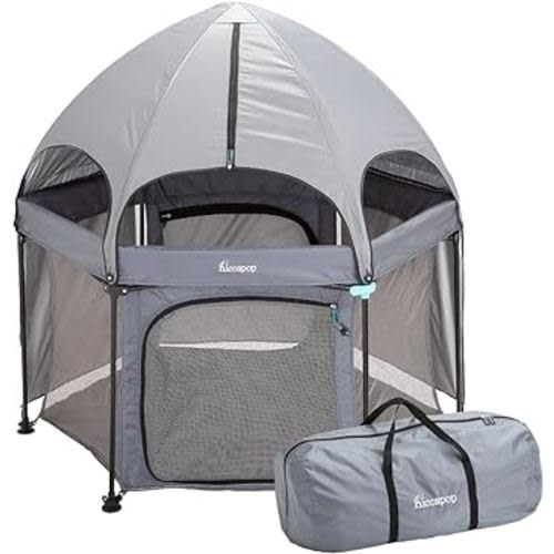 hiccapop 53” PlayPod Outdoor Baby Playpen with Canopy, Deluxe Portable Playpen for Babies and Toddlers with Dome, Sun-shades, Padded Floor | Pop Up Playpen for Beach or Home | Outdoor Playpen for Baby