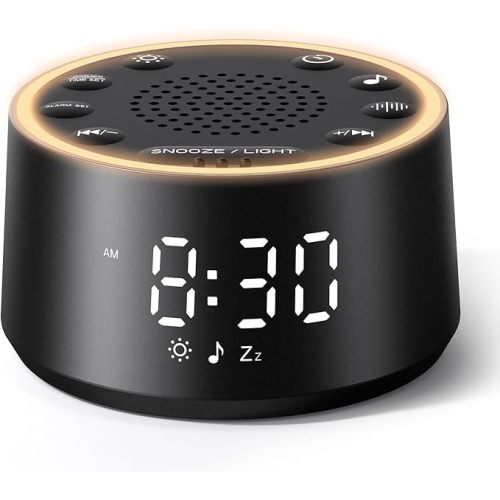 Dreamegg D1 Nova Sound Machine Alarm Clock, White Noise for Sleep, Black | 25 Sounds, 7 Gentle Alarms, Dimmable Clock, 10-480 Min Timer, White Noise Machine Alarm Clock for Heavy Sleepers, Adults