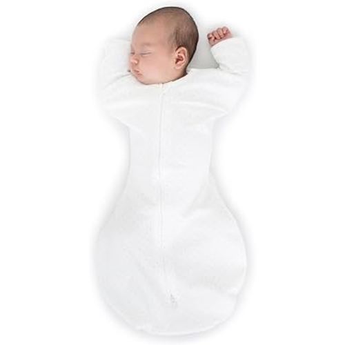 SwaddleDesigns Transitional Swaddle Sack with Arms Up, Classic Polka Dot, Sterling, Medium, 3-6mo, 14-21 lbs (Parents' Picks Award Winner)