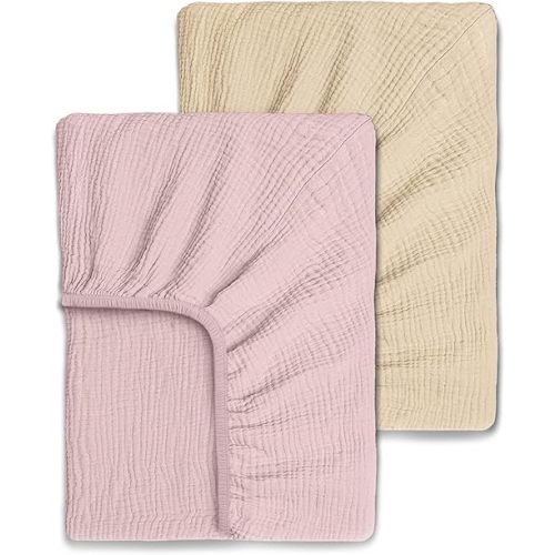 Ultrasoft Muslin Baby Crib Sheets Neutral for Boy or Girl, 100% Organic Cotton Boho Fitted Crib Sheet in 2-Pack, Universal Fit Crib Mattress Sheet Set, 52 x 28”- Cream-Mauve