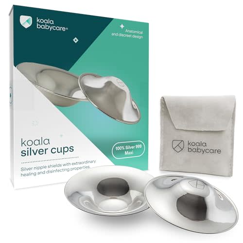 Koala Babycare The Original Nursing Cups 999 Silver – Nipple Shields for Nursing Newborn - Breastfeeding Essentials Protect and Soothe Cracked Nipples - Maxi Size