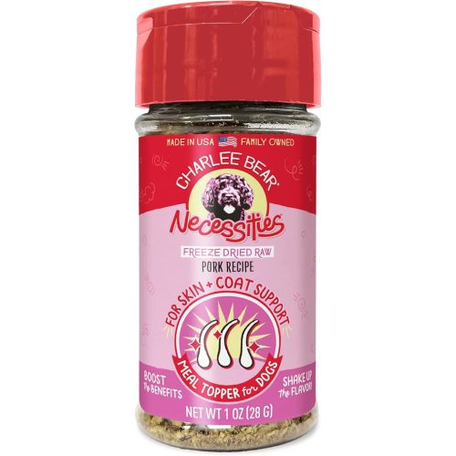Charlee Bear Necessities Freeze Dried Dog Food Topper, Skin and Coat Support, Grain Free, High Protein, Limited Ingredient Meal Toppers for Dogs, Pork Recipe, 1 Ounce