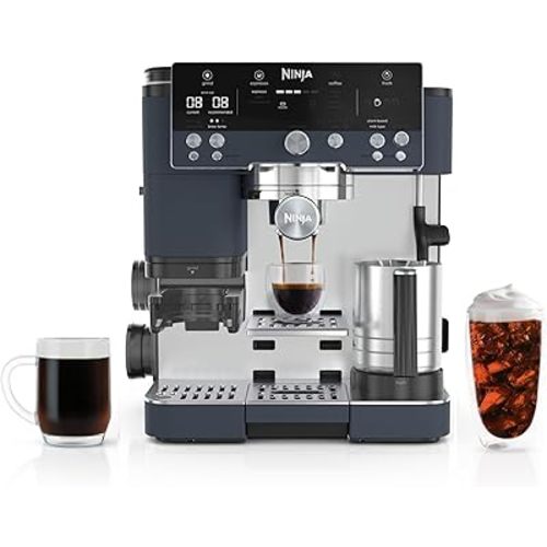 Ninja Luxe Café Premier Series, Espresso Machine, Drip Coffee Maker & Rapid Cold Brew, Integrated Grinder, Assisted Tamper, Hands-Free Frother, for Cappuccinos & Lattes, Cyberspace, ES601CY