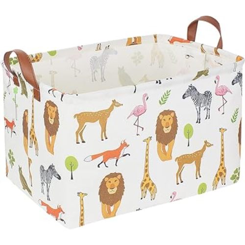 CLOCOR Kids Storage Basket,Collapsible Woodland Jungle Forest Printed Storage Bin,Rectangular Waterproof Gift Box with Handles,Baby Toy Baskets for Bedroom Playroom Decor(Jungle Animals)