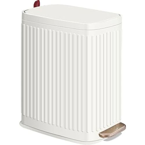 Small Bathroom Trash Can with Air Freshener Soft Close Lid, 6 Liter/ 1.6 Gallon Stainless Steel Garbage Can with Removable Inner Bucket,Step Pedal, Slim Wastebasket for Bedroom, Toilet (Ivory White)