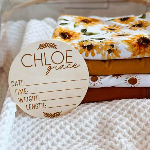 Personalized Birth Stats Wood Announcement | Double Leaf