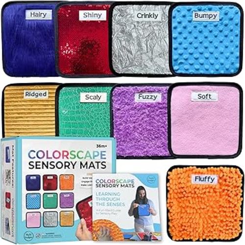 9 Labeled Sensory Mats w/Lesson Plans | Autism Sensory Products | Preschool Classroom Must Haves | Montessori Toys | Sensory Tiles for Sensory Wall Toys