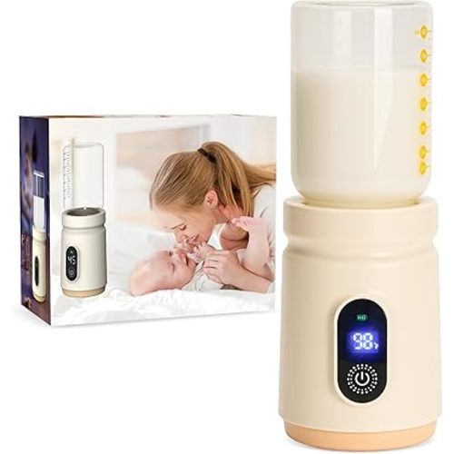 9000mAh Portable Bottle Warmer with Fast Heating, Baby Bottle Warmer for Breastmilk with Glass Bottle, Leak-Proof Travel Bottle Warmer, Safety Milk Warmer for Baby, 4 Temperature Settings