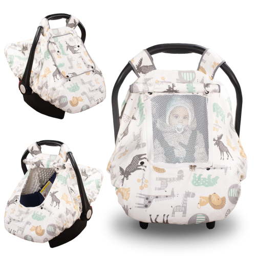 Beavtaens 3-in-1 Baby Car Seat Cover, Winter Carseat Canopy, Soft and Breathable (White Animals)