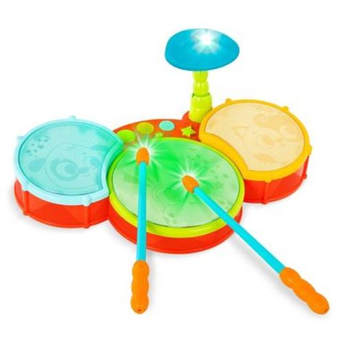 B. toys Toy Drum Set - Little Beats: Lights Up, Sound Effects, Plastic Material, 3pc, Educational Music Toy