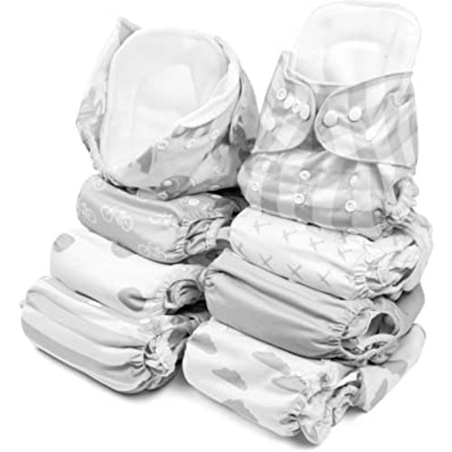 BaeBae Goods Adjustable Cloth Diapers for Boys and Girls – 8 Reusable Cloth Diapers for Babies with 8 Cloth Diaper Inserts