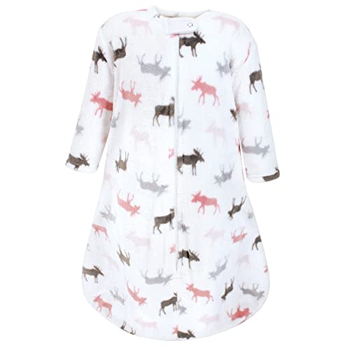 Hudson Baby Unisex Baby Plush Sleeping Bag, Sack, Blanket, Pink Moose Long Sleeve, 0-6 Months