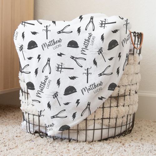 Personalized Lineman Swaddle Blanket Tools Name Baby Blanket Newborn Baby Boy Coming Home Outfit Hospital Photo Outfit Baby Shower Gift