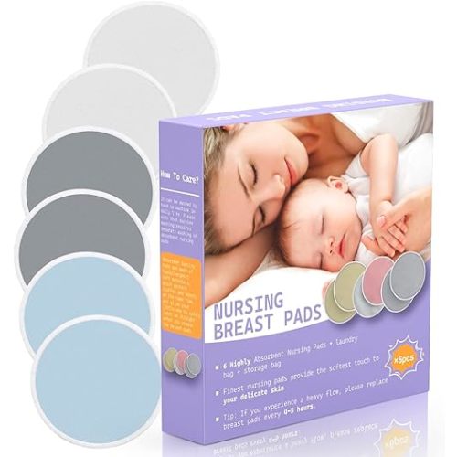 6 PCS Reusable Nursing Pads – Washable Breast Pads for Breastfeeding, Soft & Super Absorbent with Laundry Bag and Travel Bag, Nipple Pads for Postpartum Essentials