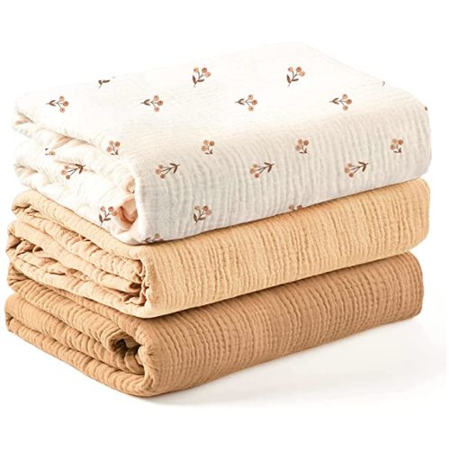 Konssy 3 Pack Muslin Swaddle Blankets for Unisex, Newborn Receiving Blanket, Large 47 x 45 inches, Soft Breathable Muslin Baby Swaddles for Boys & Girls - Berry