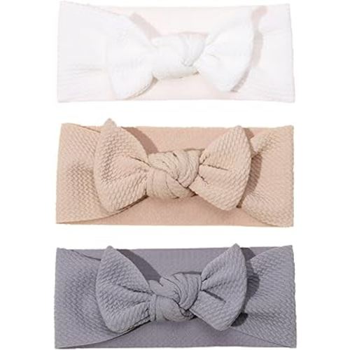 Baby Bows Girls Newborn Headband Soft Preemie Hair Bow Toddler Headbands with Bow Baby Girl Hair Accessories New Baby Hairband White Khaki Gray