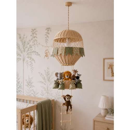 Safari Nursery Chandelier, Jungle Baby Room Light, Hot Air Balloon Lamp, Montessori Nursery Decor
