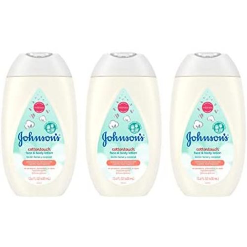 Johnson's Baby CottonTouch Newborn Baby Face and Body Lotion, Hypoallergenic Moisturization for Baby's Skin, Made with Real Cotton, Paraben-Free, Dye-Free, White, 13.6 fl. oz (Pack of 3)