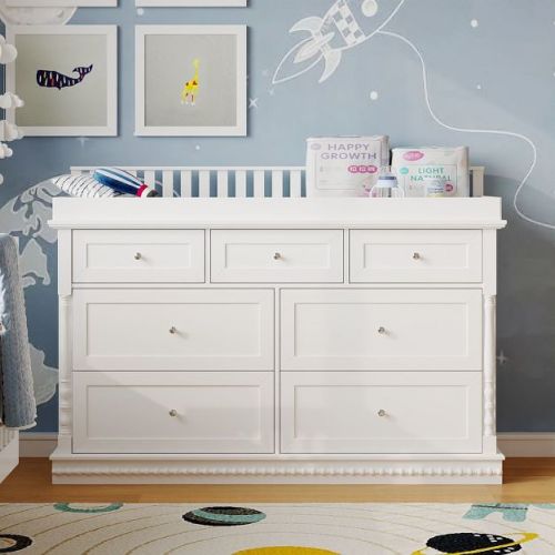 Famapy Versatile White Baby Changing Table Dresser: Convertible Design, Spacious Drawers – Grow with Your Little One