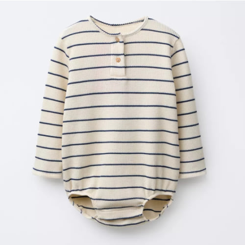 STRIPED WAFFLE BODYSUIT - Ecru / Blue | ZARA United States