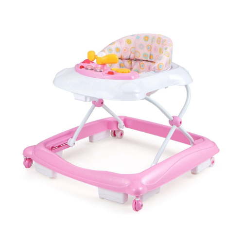 Canddidliike Foldable Baby Walker with 3 Adjustable Heights and Padded Seat-Pink, Baby Walkers for Boys Girls Babies