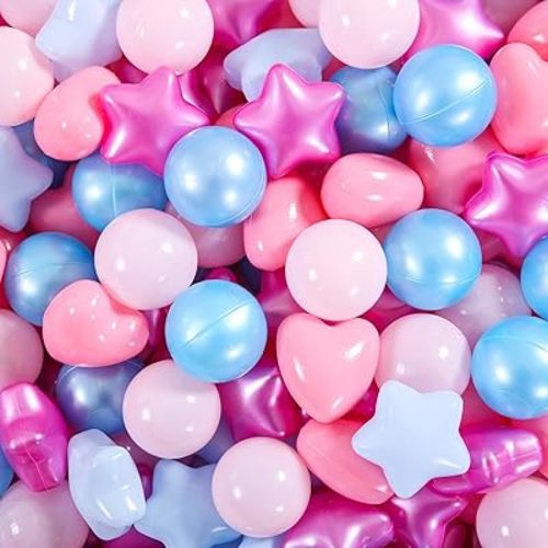 STARBOLO Star Ball Pit Balls for Toddlers – 50/100/200/500 Mixed Shapes, Crush Proof Plastic Balls, BPA Free & Non-Toxic, Safe Play Balls for Boys & Girls, Tent, Pool, Playhouse, Birthday Party Decor