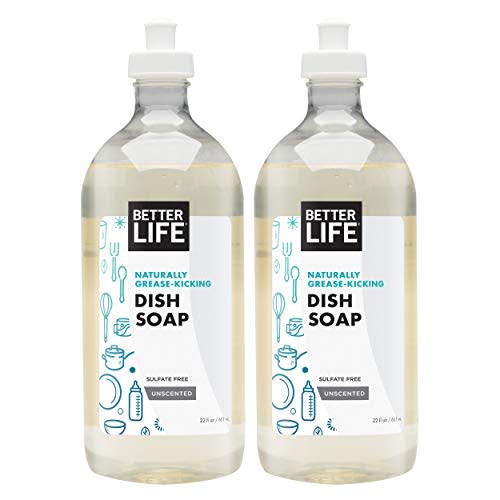 Better Life Dish Soap - Liquid Dishwashing Soap with Vitamin E and Aloe for Home & Kitchen Sink - No Gloves Required Kitchen Soap for Sensitive Skin - 22oz (Pack of 2) Unscented