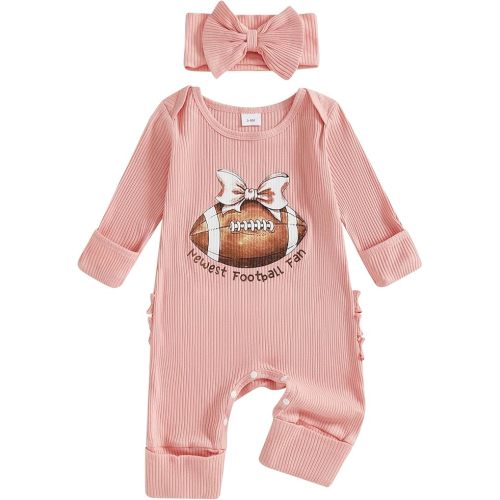 0-3 months - Baby Girl Newborn Clothes Football Outfit Long Sleeve Romper Jumpsuit