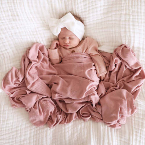 Bamboo Waffle Swaddle Blanket in Vintage Rose