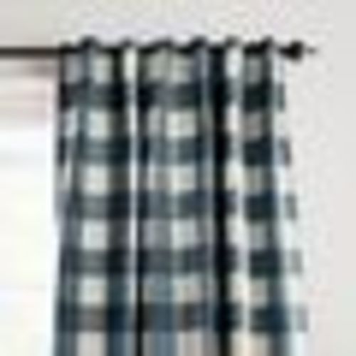 Grainger Buffalo Check Lined Room Darkening Single Window Curtain Panel - 52" x 95" - Indigo - Elrene Home Fashions