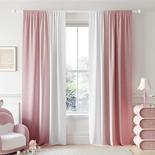 Ombre 100% Blackout Curtains 84 Inches Long 2 Panels for Girls Bedroom Living Room Pink White Gradient Patterned Room Darkening Thermal Insulated Rod Pocket Window Treatment Drapes