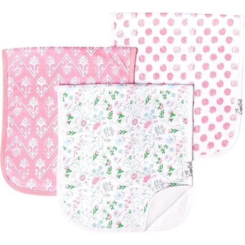 Copper Pearl Premium Baby Burp Cloths - 3-Pack Large Cotton Burp Cloths, Extra Soft Spit Up Rags with 3 Absorbent Layers, Perfect for Baby Girl Gifts (21" x 10" Size, Claire Set)