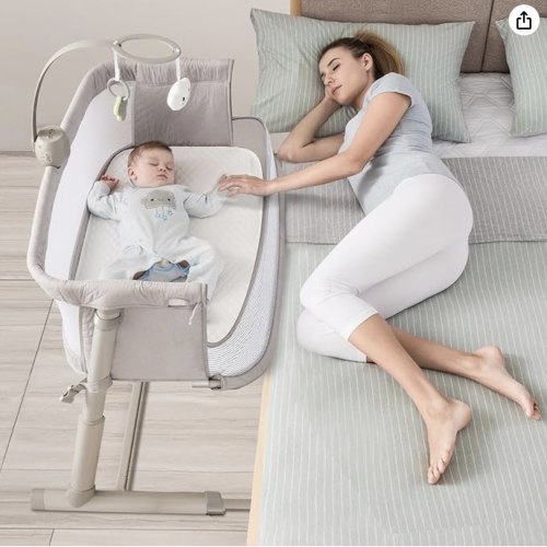 RONBEI Baby Bassinet, Bedside Sleeper Breathable Mesh Bedside Crib Bassinets, Adjustable Height Bassinet Bed for Baby/Newborn/Infants