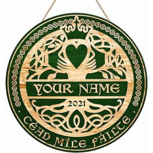 St. Patrick's Day Decor Custom Irish Blessings Wooden Sign Wall Plaque, Vintage Rustic Farmhouse Home Decor Welcome Accessories, Céad Míle Fáilte Sláinte Lucky Charms Shamrock Celtic Sign (27)
