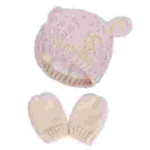 Honrane 1 Set Unisex Baby Hat Gloves Casual Solid Color Knitted Infant Newborn Hat Mittens for Daily Wear