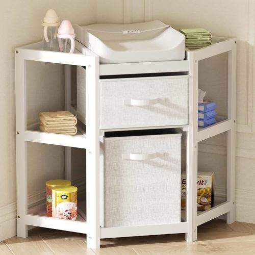 XJD Corner Baby Changing Table with 2 Storage Drawers Changing Table with Pad Diaper Changing Station(White)