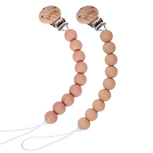 Socub Silicone Baby Pacifier Clip, Pacifier Holder Fit Any Brand Pacifier, BPA Free, Best Newborn Shower Gift for Boy and Girl (Muted, Apricot)